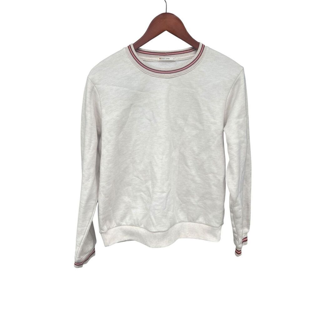 Marine Layer Women's Oatmeal Crewneck Ringer Anytime Sweatshirt Large